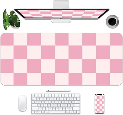 Grote Desk Mat van PU Leer, Antislip Ondergrond, Waterdicht Schrijfpad voor Kantoor en Thuis (Roze Ruit, 90 x 40 cm)