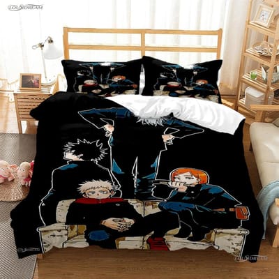 Cartoon Anime Jujutsu Kaisen Dekbedovertrek Dekbed Beddengoedset Zachte Dekbedovertrek en Kussensloop voor Tieners Eenpersoons/Tweepersoons/Queen/King EU Twin(135x200cm)