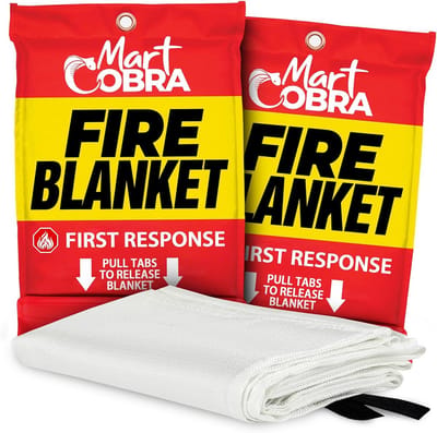 Mart Cobra Branddeken voor noodgevallen voor thuis en keuken - 2 stuks - branddekens noodgevallen voor veiligheid thuis 101,6 cm x 101,6 cm - onderdrukkingsschild vertragend brandblusser glasvezel