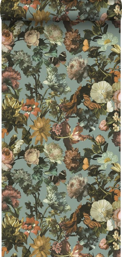 ESTAhome behang bloemen vergrijsd blauw - 53 cm x 10.05 m - 139292