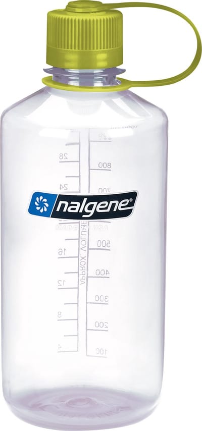 Nalgene - Narrow Mouth Bottle - drinkfles - waterfles - lekvrij - 1000ml - BPA free - SUSTAIN - Clear/Green Cap