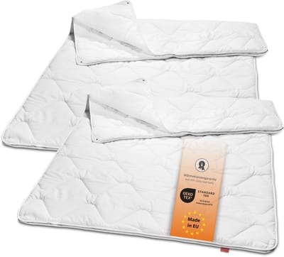 sleepling set van 2 Basic 100 4-seizoenen dekbedden 135 x 200 cm | Made in EU | Ökotex 100 | Wasbaar op 60 graden | Warmteklasse garantie | 100% fijne microvezel | wit