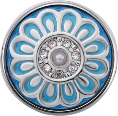 Quiges - Dames Click Button Drukknoop 18mm Bloem Blauw met Faux Parel- EBCM284