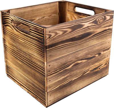 Houten Opbergkist - Bewaarkist Decoratie - Opslag Organisatie - Gevlamde Afwerking - 37x33x37 cm - Natuurbruin