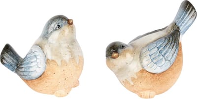 Dekoratief | Vogeltje, naturel/blauw, keramiek, 12x9x13cm, set van 2 stuks | A250943