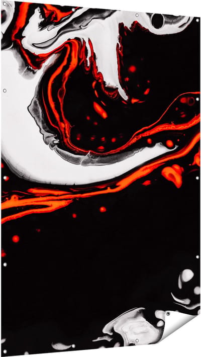 Gards Tuinposter Abstracte Kunst - Zwart en Wit met Rood - 120x180 cm - Tuindoek - Tuindecoratie - Wanddecoratie buiten - Tuinschilderij