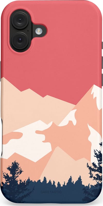Casetastic hoesje geschikt voor Apple iPhone 16 Plus - MagSafe - Dubbellaagse bescherming - Bergen bij stille toppen - Fashion Case - Koraal Donkergrijs Zand Perzik