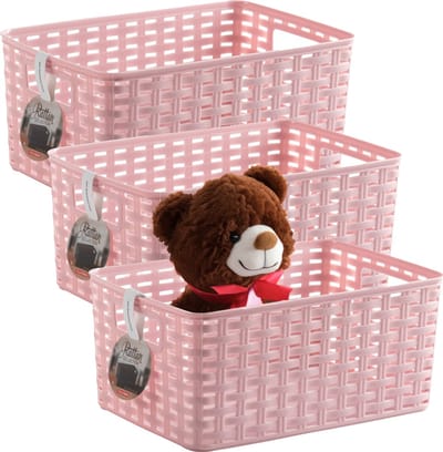 Plasticforte Opbergmand - 3x - Kastmand - rotan kunststof - roze - 10 Liter - 22 x 33 x 16 cm