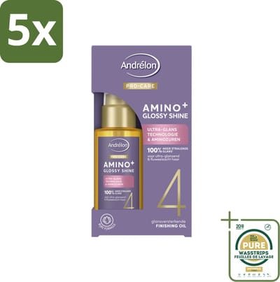 5 x Andrélon – Finishing Oil – Pro Care Amino+ Glossy Shine – 50 ml - Grootverpakking - Haartype - Haarverzorging - Finishing Oil - Glans - Pluiscontrole