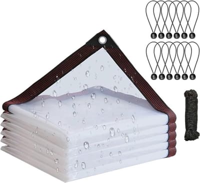 Dekzeil met ogen, transparant zeil met inslagringen, afdekzeil, waterdicht, regenbescherming, windscherm, zonwering voor balkon, tuin, plantenkas, 2 m x 4 m