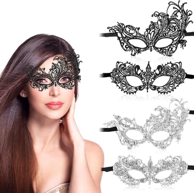 4 Stuks Zwarte Maskers van Kant voor Vrouwen, Ideaal voor Venetiaanse Feestjes, Halloween en Carnaval