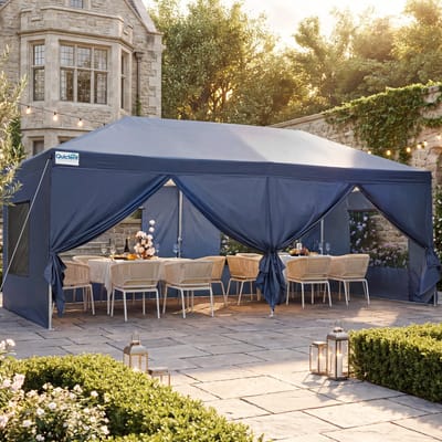 Quictent Vouwbare Partytent 3x6m – waterdicht, 6 zijwanden, in hoogte verstelbaar – Blauw
