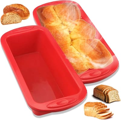 Siliconen Bakvormen Set van 2 voor Brood en Taarten - Antiaanbaklaag, 28 x 14,5 x 7 cm, Rood, Perfect voor Bakplezier