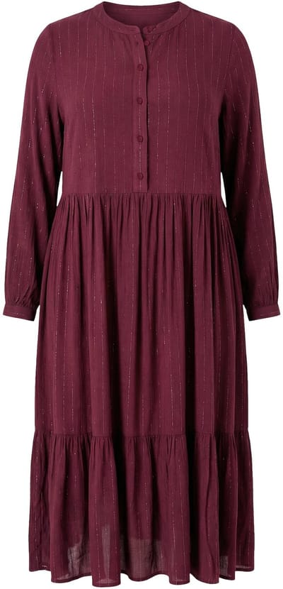 Studio Untold - Dames - Midi-jurk A-lijn chiffon met glitterstrepen - Aubergine - Maat 42+