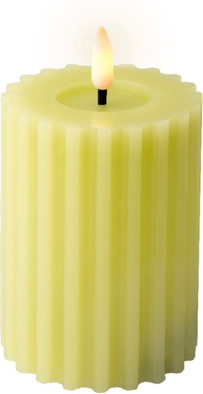 Lumineo luxe LED kaars/stompkaars - groen ribbel - D7,5 x H12 cm - timer