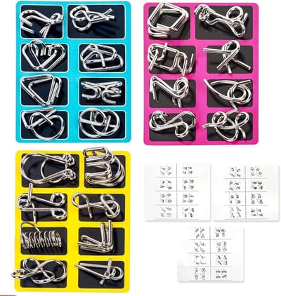 Metalen Puzzelset - Hersenkrakers - Mentale Fitness - 24 Verschillende Designs - 24 x 23 x 0.1 cm
