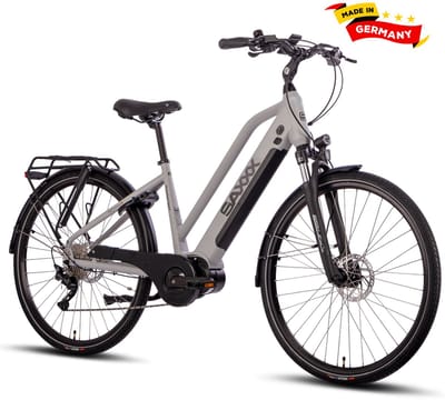 SAXXX PREMIUM SPORT TRAPEZ - Elektrische Fiets - 95% Vooraf Geassembleerd Stadsfiets - 522Wh Verwijderbare Accu - 100 km Actieradius - Middenmotor 250W - Shimano Deore 10-speed - 28" Wielen - Hydraulische Schijfremmen - zilver