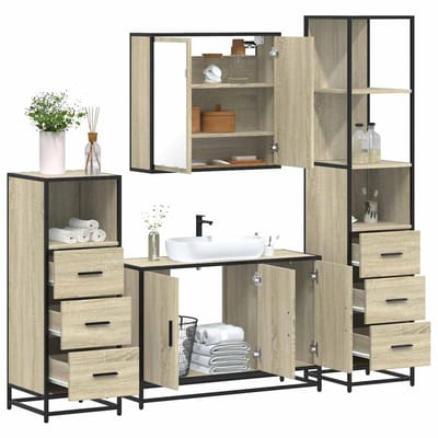 vidaXL - 4-delige - Badkamermeubelset - bewerkt - hout - sonoma - eikenkleurig