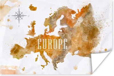 Poster 30x20 cm - Europa - Verf - Wereldkaart - Posters - Kamer decoratie - Wanddecoratie woonkamer - Muurdecoratie slaapkamer