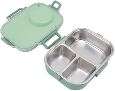 Dailygoods- Lunchbox 1100ml Dubbellaags - Thermische Voedselcontainer - Roestvrij Staal - Lekkagebestendig - Inclusief Eetstokjes en Lepel