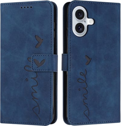 Coverup Hoesje - Geschikt voor iPhone 16 Hoesje - Coverup Smile Book Case - Blauw