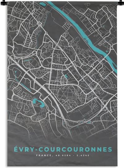 Wandkleed - Wanddoek - Évry-Courcouronnes - Frankrijk - Stadskaart - Kaart - Plattegrond - 120x180 cm - Wandtapijt