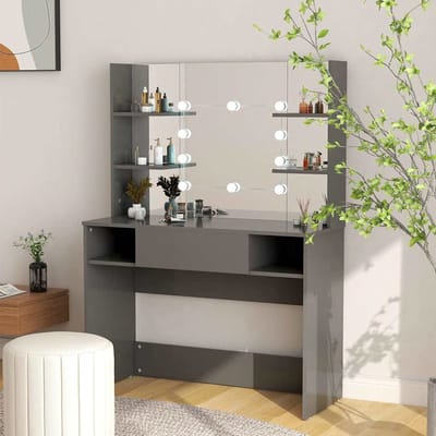 vidaXL - Kaptafel - met - LED-verlichting - 100x40x135 - cm - MDF - grijs