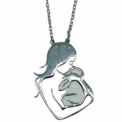 Zilverkleurige Stalen Ketting met Moeder & Geëmailleerde Baby Hanger