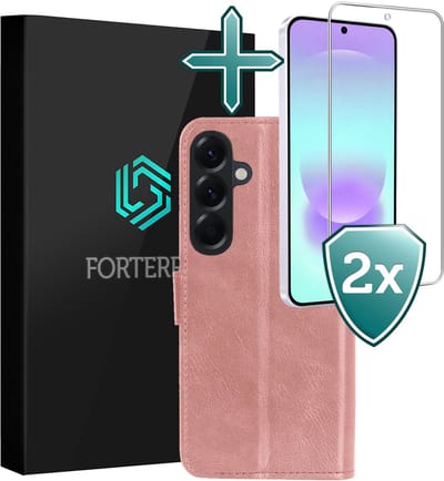 Hoesje Met 2x Screenprotector - Geschikt voor Samsung Galaxy A37 - Luxe Pasjeshouder - Flip Case - Bookcase Portemonee - Kunstleer Book Case - Flipcase Hoes - Book Cover - Walletcase - Portemonneehoes - Rosé goud