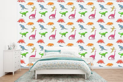 Behang - Fotobehang Patronen - Dino - Kinderen - Jongens - Kleuren - Kids - Jongen - Breedte 320 cm x hoogte 240 cm