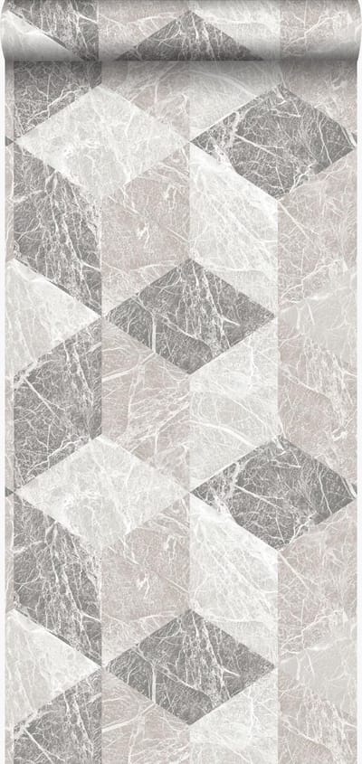 Origin Wallcoverings behang 3D marmer motief beige en taupe - 53 cm x 10.05 m - 347317