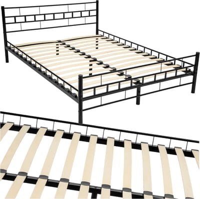 tectake® Metalen Bedframe met Lattenbodem - 140 x 200 cm - Een- of tweepersoonsbed van metaal - Twijfelaar - Bedframe voor slaapkamer en logeerkamer - Zwart - Verschillende kleuren en maten