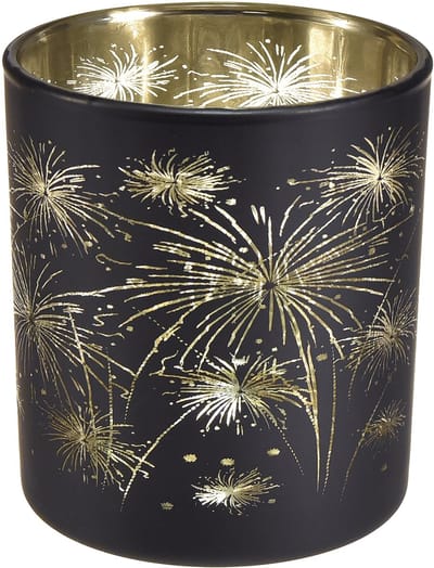 Set van 6 glazen lantaarns, zwart en goud, vuurwerkontwerp, feestelijk