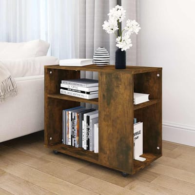vidaXL - Bijzettafel - 70x35x60,5 - cm - bewerkt - hout - gerookt - eikenkleurig