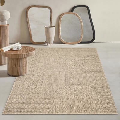 Robuust binnen- en buitentapijt in jute-look, weerbestendig en geschikt voor terras en tuin