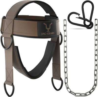 JAG GEARS Nektrainer Nektraining - Nektrainer 7 mm neopreen gevoerd met 110 cm lange verstelbare stalen ketting voor gym, racen, boksen, nektrainingsharnas om de spierkracht te verbeteren - Bruin