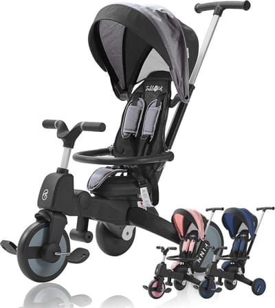 Driewieler 7-in-1 voor Kinderen met Duwstang en Luifel | Voor 18 Maanden en Ouders