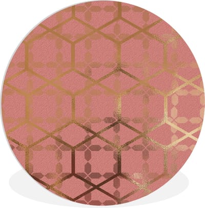 WallCircle® Wandcirkel 60x60 cm - Muurcirkel Roze - Goud - Figuren - Muurdecoratie woonkamer - Wanddecoratie slaapkamer - Kamer decoratie accessoires - Ronde schilderijen