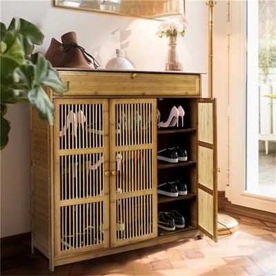 unho schoenenkast schoenenrek - met 4 planken - 1 lade en 3 deuren - schoenenrek voor hal entree - schoenenkast voor hoge hakken, sportschoenen, 93 x 32 x 98 cm