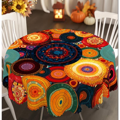 Onafhankelijkheidsdag Bloemenkrans Waterdichte Rechthoekige Tafelkleed Rood Blauw Bloemen Ster USA Vlag Tafelhoes voor Diner Keuken Round (152)Cm black