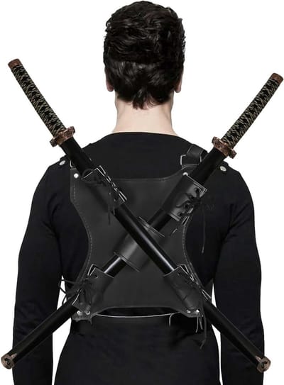 Leren Zwaardentas voor Middeleeuwse Zwaarden, Katana en Samurai Cosplay met Verstelbare Schouderband, Ideaal voor Halloween en Feestjes, Zwart
