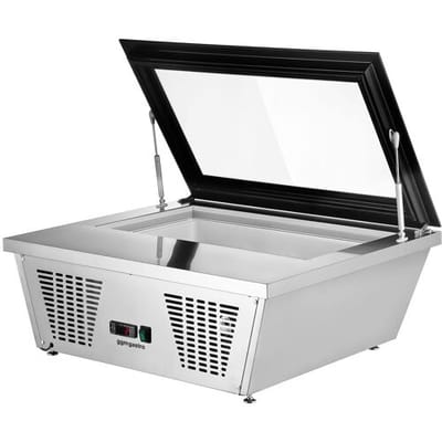 GGM Gastro Tisch-Eisvitrine - 870mm - Statisch - für 4x 5 Liter Eisbehälter - gerader Deckel - Deckelöffnung zur Bedienseite