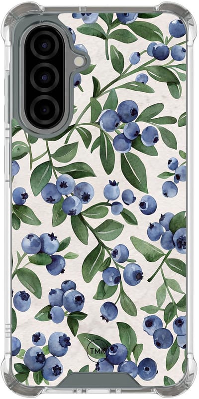 Shockproof hoesje geschikt voor Samsung Galaxy A36 - Blueberries - Schokbestendig - Verhoogde randen - TPU case - Extra Sterke Back Cover - Print - Transparant, Blauw