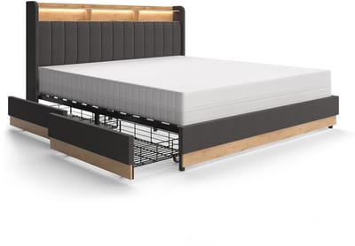 Vitalispa Nura Gestoffeerd bed – 180x200 cm met 4 laden Antraciet