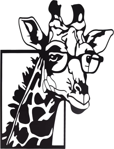 UNUS® Wanddecoratie metaal giraffe met bril zwart 30x40 cm - Wanddecoratie - wandbord - zwart wit muurdecoratie - Wall Art