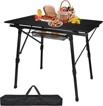 Campingtafel opvouwbaar - Klaptafel campingtafel - Buitenactiviteiten - In hoogte verstelbaar - 90 x 52 x 45 cm - Zwart