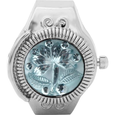 Vingerring Horloge Klapdeksel Rond Rozenbloem Dames Vinger Kwarts Horloge(Blauw ) gray