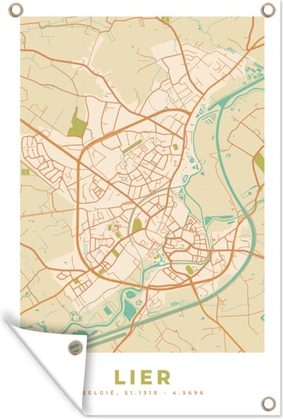 Muurdecoratie België - Lier - Plattegrond - Kaart - Stadskaart - 120x180 cm - Tuinposter - Tuindoek