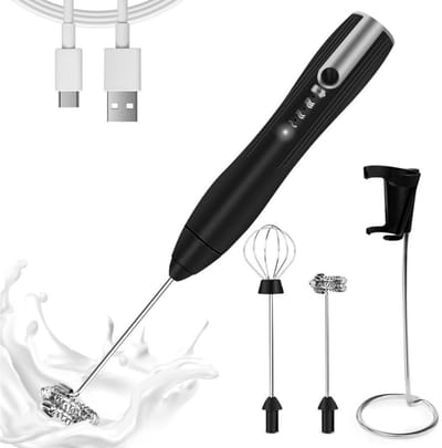 GELLDG Elektrische Melkopschuimer - Melkschuimer met 3 Snelheden - USB Oplaadbaar - Uniform Mengen, Eenvoudig Schoon te Maken - Geschikt voor Melk, Matcha en Eieren - RVS - 30x3cm