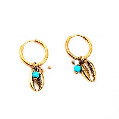 Dottilove RVS Oorbellen - Stalen Dames Oorringen met Schelp Hanger - RVS Gold Plated